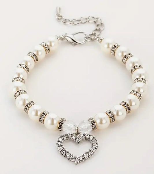 Bougie Rhinestone Dog Collar White Heart